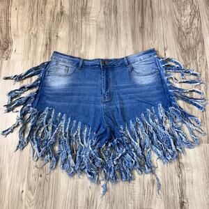 Women's High- waist Denim Blue Fringe Shorts Size 3XL (W38)